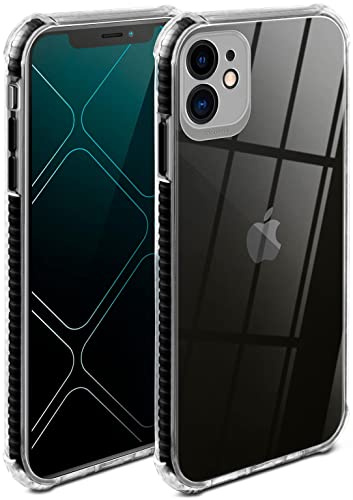 ONEFLOW für iPhone 11 Hülle Silikon transparent, Handyhülle mit stoßfestem Bumper Backcover durchsichtig Silikonhülle kabelloses Laden Schutzhülle, Cushion Case, Schwarz