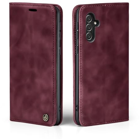 LBH Handyhülle für Samsung Galaxy A34 5G in Weinrot mit Karten- und Geldfach Smartphone Hülle mit Standfunktion Flip Case Schutzhülle Magnetverschluss Vintage