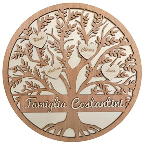 Stileitaliano Albero della vita 3D in vero legno naturale decorazione murale adesiva design casa parete muro soggiorno camera cucina (Personalizzato con incisione)