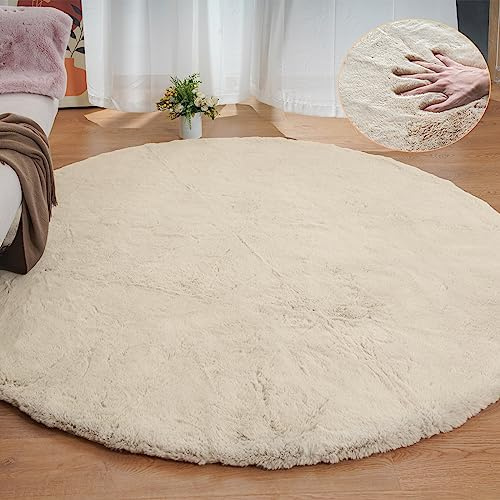 ORINOVA Teppich Rund Beige 240 cm Schlafzimmer Wohnzimmer Flauschig Runder Kunstfell Teppich Weich Waschbar Gegend Groß