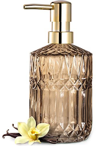 EMPO Distributeur de Savon en Verre Transparent avec Pompe en Plastique ABS, distributeurs de Lotion pour Cuisine, Salle de Bain (Marron)
