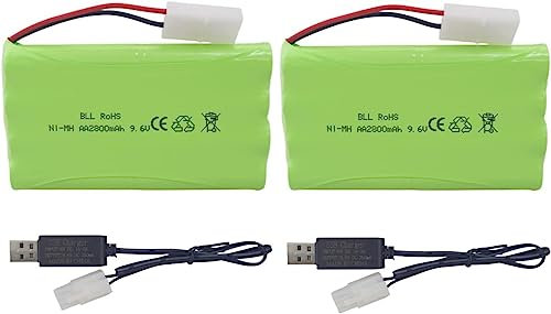 2PCS 9.6V 2800mah AA Rechargeable Battery with Tamiya Plug and USB Charging Cable for RC Remote Control Vehicles, Trucks, Tanks, Engineering Vehicles, RC Ships, Toys Car.