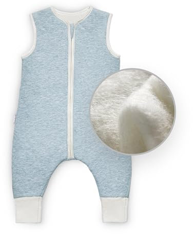 Ehrenkind® Ganzjahres-Schlafsack mit Füßen Wollfüllung | 100% Bio-Baumwolle mit 100% Wolle Füllung Baby-Schlafsack | Oeko-TEX | Hellblau Melange 80