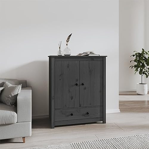 ZEYUAN Highboard, Buffetschrank, Mehrzweckschrank, Bücherschrank, Hochschrank, Vorratsschrank, Wohnzimmerschrank, Sideboard, Küchenschrank, Grau 83x41,5x100 cm Massivholz Kiefer
