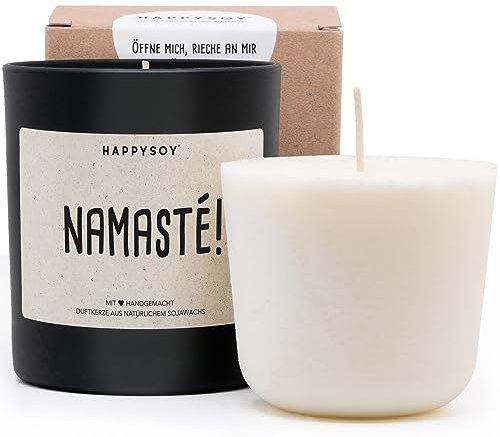 Duftkerze + Refill Wachs - Namaste Duftkerze im Glas mit Spruch aus Soja natürlich handgemacht - nachhaltig persönlich Geschenk Geschenkidee für beste Freundin Mama Freund zum Geburtstag - Yoga