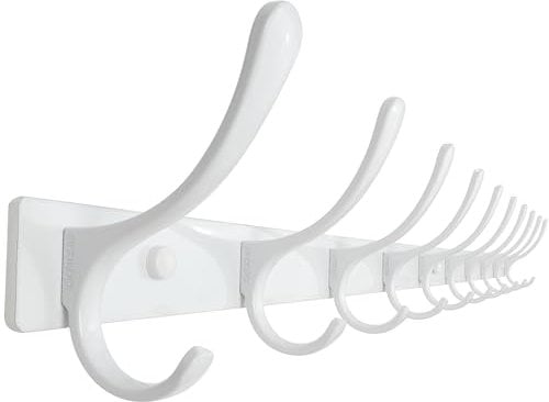 SKOLOO Kleiderhaken wand - 10 Haken, Garderobenleiste Edelstahl(2 Stück), Garderobenhaken Schwere, Metall Hakenleiste, Stabile Hakenleiste zum Aufhängen von Mantel, Jacke, Kleidung, Hut(Weiß)
