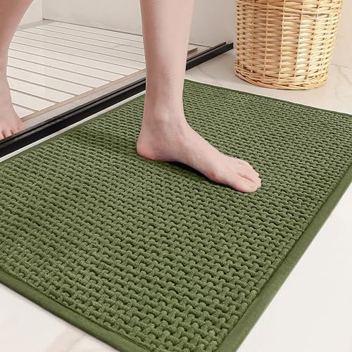 COLOR&GEOMETRY Chenille Absorbent Bath Mat, Soft Bathroom Mat Non Slip 50 x 80 cm, Machine Washable Bathroom Floor Mat Bathmat Bath Rug for Bathroom, Bathtub, Kids, Elderly (Green)
