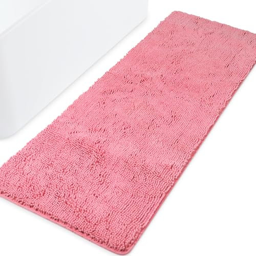 Yeaban Badläufer, Teppiche, 61 x 183 cm, rutschfest, dicke Chenille, lange Badematte, saugfähig und waschbar, extra großer Badteppich, Plüschläufer für Badezimmer, Dusche, Waschbecken - (Rosa)
