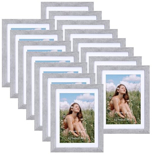 Vasemouh Grauer Bilderrahmen 15er-Set, für 13x18 Bilder mit Passepartout oder für Bilder 15x20 ohne Passepartout, Wand- und Tischaufstellung