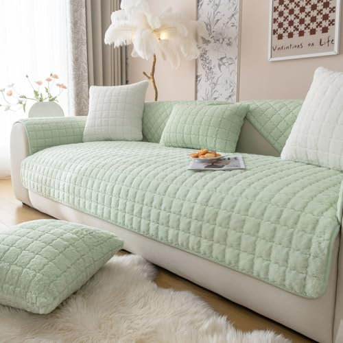 WYJHNLBEDC Sofa/Couch überzug/überwurf, Sofa überwurfdecke, Warmer Super Weicher Plush Sofabezug für Sofa L Form/U Form/Ecksofa 3/2/1 Sitzer, Sofaschutz Hund Kratzschutz Katze Grün 110x110cm