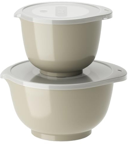 Rosti Margrethe Schüssel Set, Rührschüssel Set, 4-Teilig mit 2 Rührschüsseln und 2 Deckel, Teigschüssel aus Recycelbarem Kunststoff, 1,5 Liter und 3 Liter, Humus