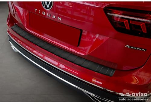 Avisa Matt-Schwarz Edelstahl Heckstoßstangenschutz kompatibel mit Volkswagen Tiguan II / Allspace inkl. Facelift & R-Line 2016-2020 / 2020-2024 'Ribs'