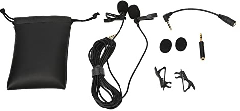 SEAFRONT Microphone Cravate Noir à Double Tête Microphone Cravate Microphone Cravate Aucune Installation de Pilote Requise Micro à Pince pour Collier de Revers pour Les Performances