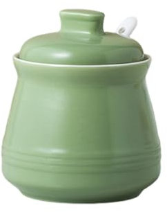 YMYL Zuccheriera in ceramica con coperchio e cucchiaio, 350 ml, zuccheriera in porcellana per bar, sale, pepe, decorazione e accessori da cucina (verde)