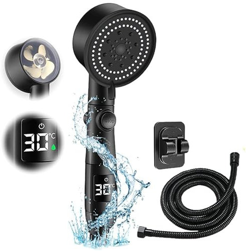 Alcachofa Ducha LED, Cabezal de Ducha de Mano Alcachofa de Ducha con Pantalla de Temperatura Digital Alcachofa de Ducha de Mano con 2m Manguera 5 Modos de Rociado Alcachofa Ducha de Alta Presiòn