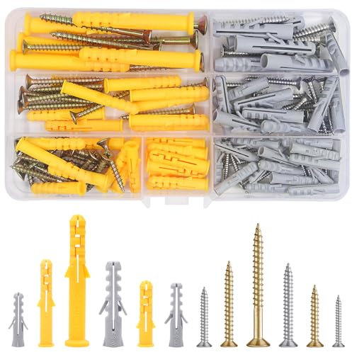 120 pezzi Tasselli con Viti Assortiti in 6 diversi tipi Set Ultra Forte Corto/Lungo Viti e Tasselli ad Espansione per Fissaggio su Muro Pieno, Mattone Forato, Cartongesso e Calcestruzzo Cellulare
