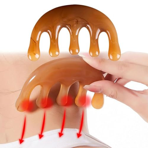 EORPAVU gua sha,Masseur facial, peigne à cheveux, peigne à dents larges, brosse de massage du cuir chevelu, peigne à main antistatique, outil de beauté pour le rasage des cheveux (ambre)