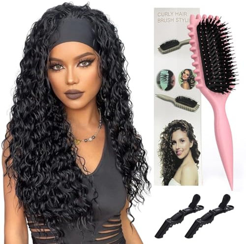Baunce Curl Brush,Baunce Curl Defining Brush,Baunce Lockenbürste,Styling Brush,Boar Bristle Hair Brush,Wildschweinborsten Haarbürste,Haarbürste zum Entwirren für Frauen,Rosa