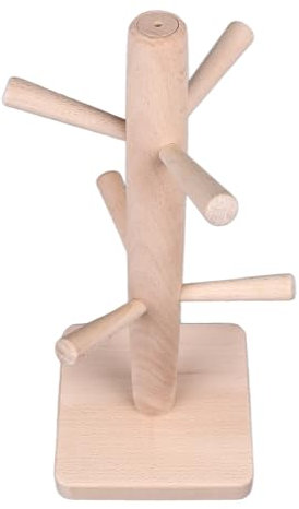 OKJHFD Wood Mug Holder,Mug Tree with 6 Hooks Wood Mug Holder,Weighted Base Anti Slip Removable Mug Stands Marble Base Cup Rack Tree Rack for Kitchen Counter Cabinet