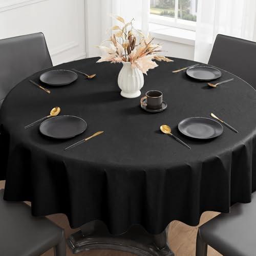 Romanstile Wachstuchtischdecke Gartentischdecke rund 140 schwarz Outdoor Tischdecke PVC Tischtuch abwaschbar wasserdicht wetterfest fleckenschutz für Esstisch,Garten,Balkon,Terasse,Grill,Party,Sommer