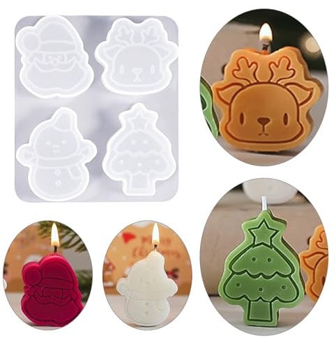 PHOGARY Christmas Silicone Epoxy Resin Moulds - Santa Claus, Elk, Snowman, Christmas Tree Candle Moulds for DIY Craft, Winter Home Decoration