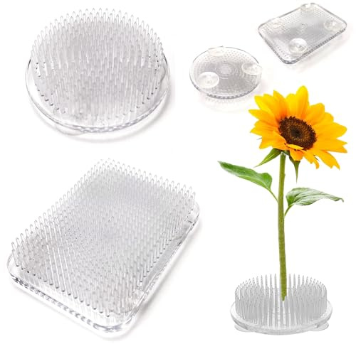 2 Pcs Flower Kenzan Frogs, Clear Plastic Pin Frog Flowers Arrangement Holde | Clear Plastic Ikebana, with 3 Suckers, Floral Frogs Vase Arranging Accessories for Flower DIY Craft, Rectangular, Rou