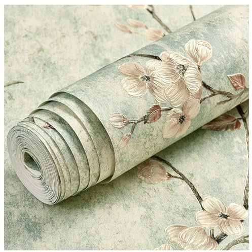 Vintage Floral Nonwovens Wallpaper Peel and Stick Blue/white Retro Self Adhesive Wall paper 70s/60s/50s Removable Contact Paper Decorative Paper for Cabinets and Drawers(3,53x1000cm/20.8x393.7in)
