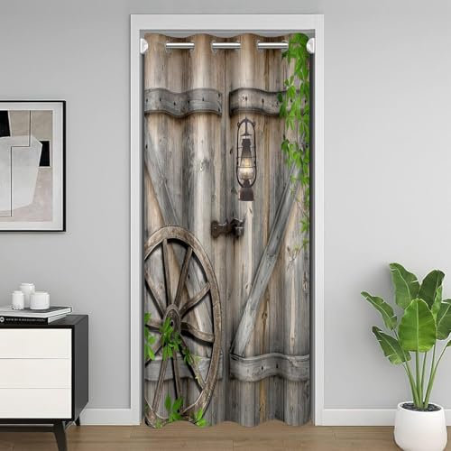Homemissing Grange en Bois 150x203cm Rideaux Interieur Ferme Rustique décoration en Bois Placard Porte Rideaux, Chalet Vintage Rustique Traitement de fenêtre Grain de Bois