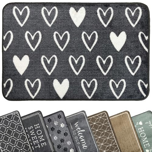 Mighty Mats Supersoft Washable Door Mat Indoor - Highly Absorbent Dirt Trapper Indoor Doormat - Anti-Slip Mat with Durable Latex Backing - Versatile Floor Rug - Grey Hearts, 50 x 75cm