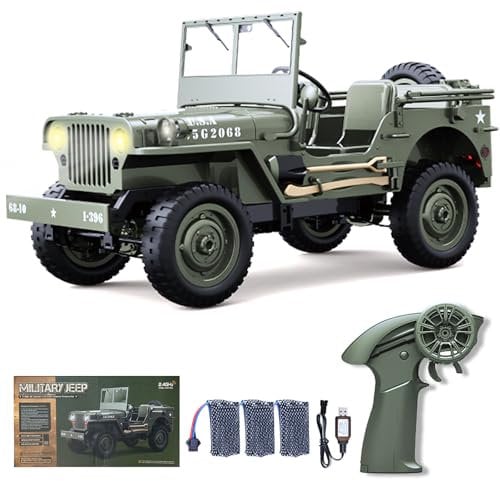 Kodbiby Remote Control Cars D888 1/10 Micro RC Crawler 2.4GHz 4WD RC Military Truck LED Lights Off Road RC Climbing Car All Terrain RC Cars for Adults Kids Gifts 3 Rechargeable Batteries