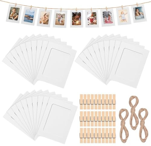 Szaboviktoria 30 marco de fotos carton de 6 pulgadas, blanco，tamaño del marco de 15.5 x 11.5 centímetros, diy marcos de fotos para colgar fotos, colgar fotos con pinzas, incluye cuerda y pinzas