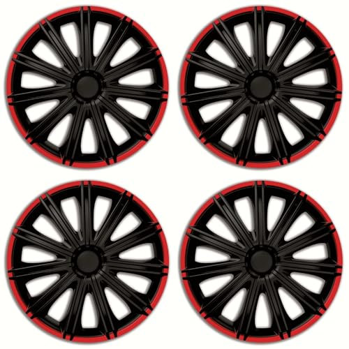 Premium Radkappen 14 Zoll in Schwarz-Rot-Matt 4er-Satz hochwertige Radzierblenden für PKW-Stahlfelgen Radblenden-Zweifarbig Radabdeckungen Raddeckel Zierblenden Zierkappen Zierdeckel 4 Stück