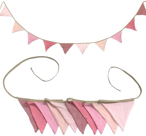 SUBTAVIK 10Pcs Guirlande de fanions en tissu pour chambre d'enfant Guirlande rose 3,15 m Guirlande de fanions en tissu pour jardin, mariage, fête prénatale, décoration de chambre de garçons (rose)