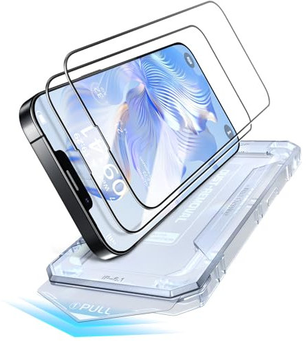 PuyaTeya Unbreak Top 9H+ Glass for iPhone 13/13 Pro/14/16E Screen Protector 12FT Military Armor Shatterproof + Longest Durable, 1:1 Full-Coverage Tempered Glass, Auto-Align Fit Bubble-free, 2-Pack
