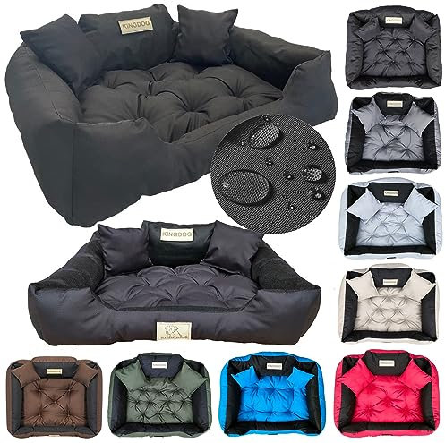 KING DOG Hundebett Grosse Hunde Waschbar Orthopädisches L 100 x 75 cm Hundekissen Haustierbett Hundekorb Hundecouch mit Hohem Rand Wasserdicht Material Silikon Füllung Schwarz