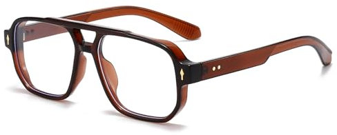 LJCZKA Square Blue Light Blocking Glasses for Women Men 70s Pilot Square Frame Oversized Computer Gaming Eyeglasses Anti Eyestrain Clear Lens (Brown, 0.0, x)