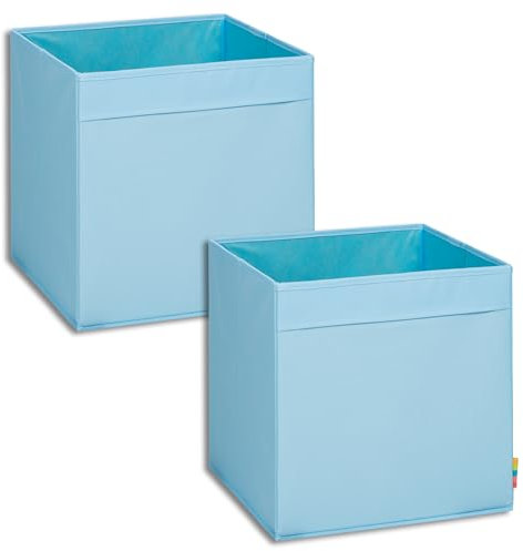 Storanda | 2er Set Aufbewahrungsbox Regal | Faltbare & Extra Stabile Kallax Boxen Aufbewahrung | Aufbewahrungskorb Regalbox für Würfelregal | Ideal für Zuhause & Kinderzimmer | 33x33x33 cm | Hellblau