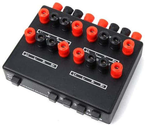 Diheohg Mini 2-IN-4-OUT Stereo-Audio-Wahlschalter Verstärker-Umschaltbox Lautsprecher-Splitter SP-24B Lautsprecher-Wahlbox Einfache Installation Einfach zu Bedienen