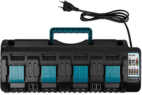 KEATFE 4 Port DC18SF Ladegerät für Makita Akku, 14,4V-18V 3A Ersatz Schnell-Ladegerät für Makita LXT DC18RD DC18RC Li-ion Akku Schnellladegerät BL1415 BL1430(EU-Stecker 110-230V)