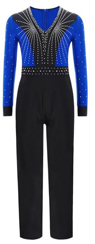 Yruioon Kinder Turnanzug Jungen Glitzer Gymnastikanzug Langarm Ballettanzug Ganzkörper Trikot Leotard Eiskunstlauf Body Sport Overall Jumpsuit Blau 146-152