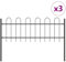 vidaXL 3 Grey Metal Garden Fence Panels - 5.1m Decorative Partition Border