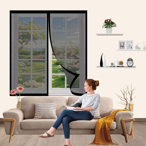 Zanzariera con Magneti in Vetroresina 82 x 232 cm con Magneti Anti Zanzare, Mosche Insetti Zanzariera Magnetica Finestra per Balcone Soggiorno Cantine, Nero