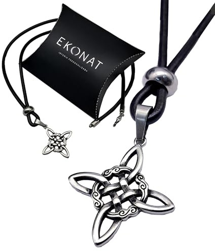 Ekonat-Nudo de bruja - amuletos de la suerte y proteccion- colgantes nudo de bruja - collar protección - amuleto protector- tamaño 28 mm - Mujer y hombre - Incluye Cordón Marrón con cierres