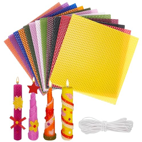 24 Stück Farbenfrohe Wachsplatten für Kerzen, Bienenwachsplatten für Kerzen, Bienenwachs Kerzenherstellungsse, 12 Farben Farbiger Bienenwachskerzen Selber Machen Set für Kind Bastelaktion(20*20cm)