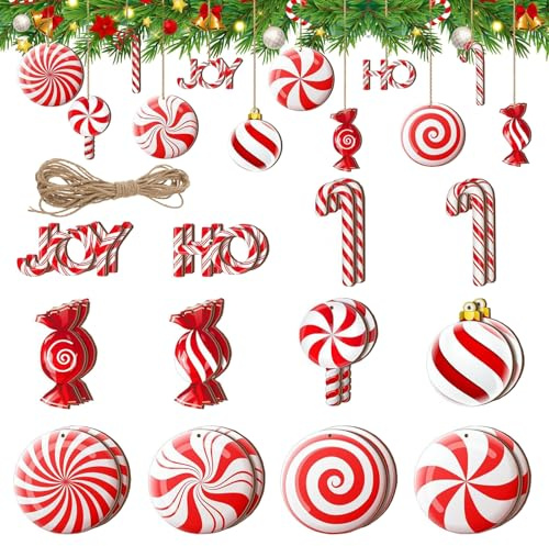 24 Stücke Zuckerstangen Deko Christbaumanhänger Zuckerstangen | Weihnachtlicher Baumschmuck, Weihnachtsbaum Deko Vielseitig, Weihnachtsbaumdeko mit Aufhängeöse für Advent und Feiertage