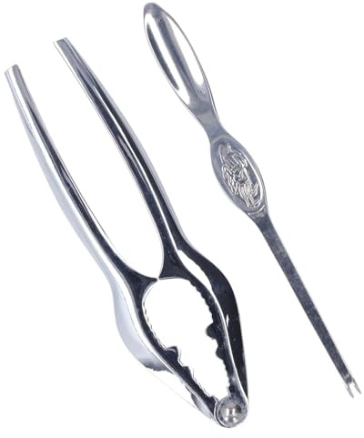 KIMISS Multi Functional Crab Crackers and Tools Set for Home Use - Easy to Use Stainless Steel Crab Cracker with Clamp/Holder and Spoon for Lobster & Lovers