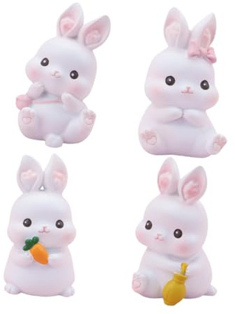 DECOMELODY 4 StüCk Osterhasen Kuchendekorationen Aus Resin Weiß HäSchen-Kuchen-Dekor FüR Geburtstag Party Kuchen-Figuren-Dekor