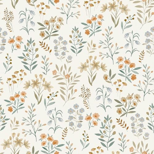 Grandeco Blumenzweig-Tapete mit Wildblumen-inspirierten Blumen, botanische Tapete, in sanften Farben, perfekt für Kinderzimmer, Wände, Essbereiche, Rost (209001)