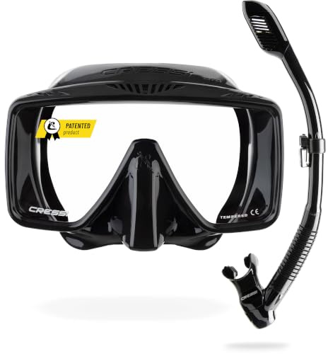 Cressi SF1 Taucherbrille mit Schnorchel, Schnorchelmaske Erwachsene | Tauchmaske quadratisch, breites Sichtfeld, niedriges Innenvolumen, UV getönt, Trockenschnorchel, verstellbares Silikonband