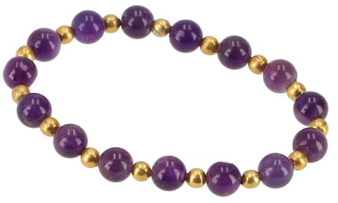 GURU SHOP Mala Armband, Handmala, buddhistischer Schmuck, Perlenarmband | Elegantes Armband aus Achat mit goldfarbenen Perlen, 10 mm Durchmesser, elastisch, einzigartig, spiritueller Schmuck.